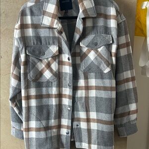 Nautica Gray and Brown Checkered Shirt Jacket
